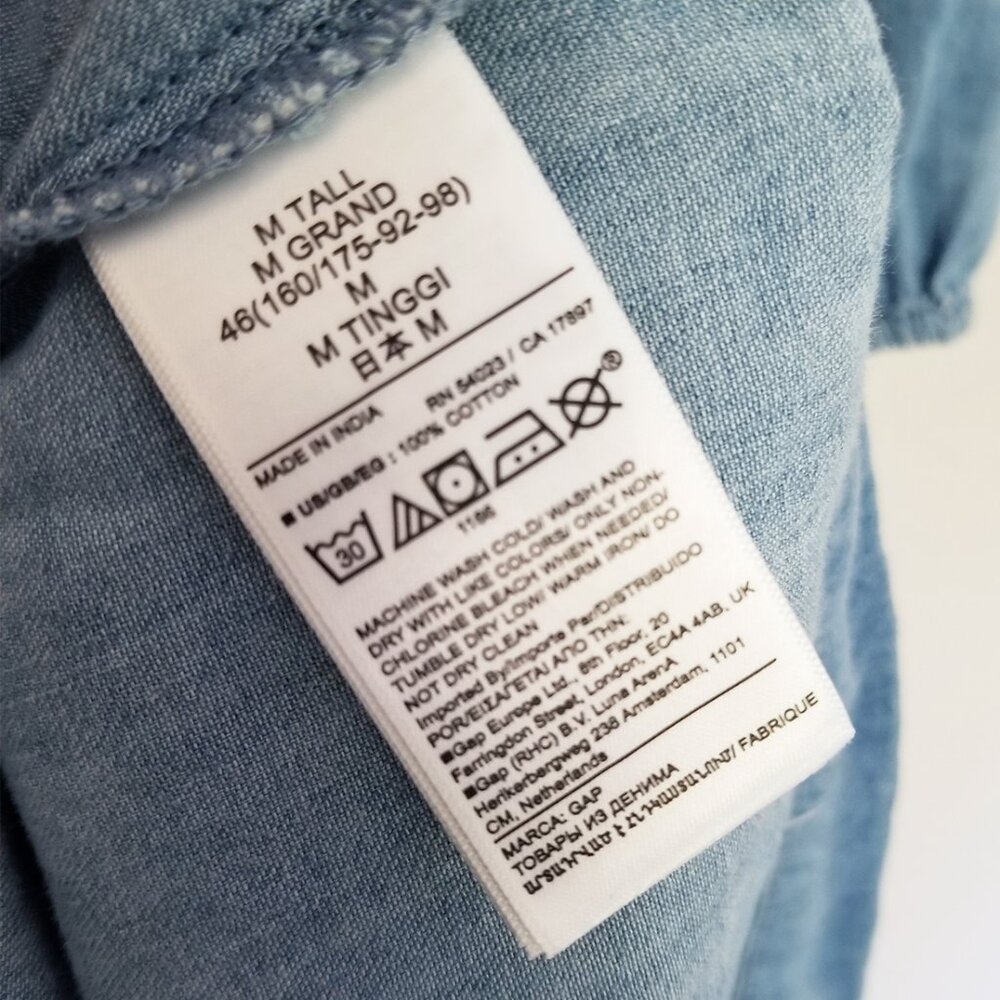 NEW Gap Puff Sleeve Denim Mini Shirtdress M Tall Long Chambray Tiered Boho $80 - Picture 14 of 15